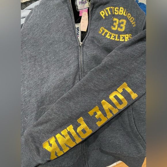 VS PINK NFL Pittsburgh Steelers Faux Fur Sequin Bling Jacket BNWT SZ Medium - Picture 7 of 10